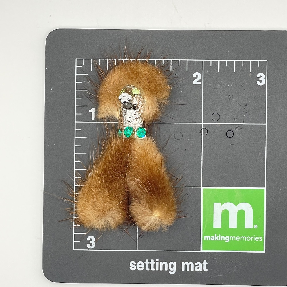 Vintage Mink Poodle Dog Pin Brooch Green Rhinestones - Picture 2 of 4